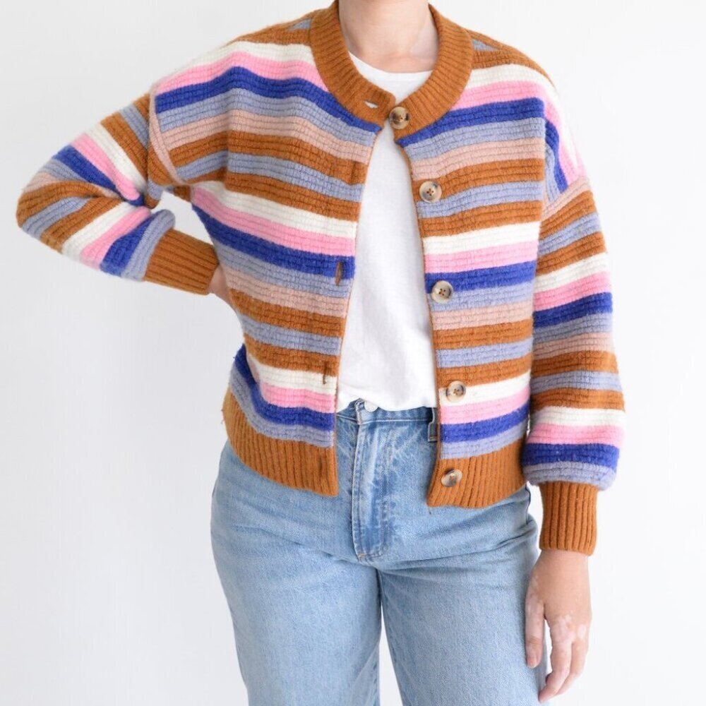 Madewell Striped Cardigan in Brown, Blue, Pink, Lavender, White